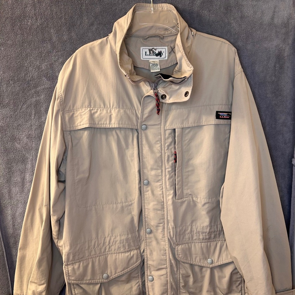 LL Bean Winbreaker Jacket Mens L GORP Lightweight Tan Full Zip Outdoor Gear